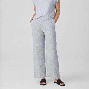 Eileen Fisher Striped Organic Linen Crinkle Wide-Leg Pant